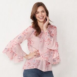 Women's Pink Floral Lauren Conrad Blouse Festival Fairy Cottagecore Coquette S